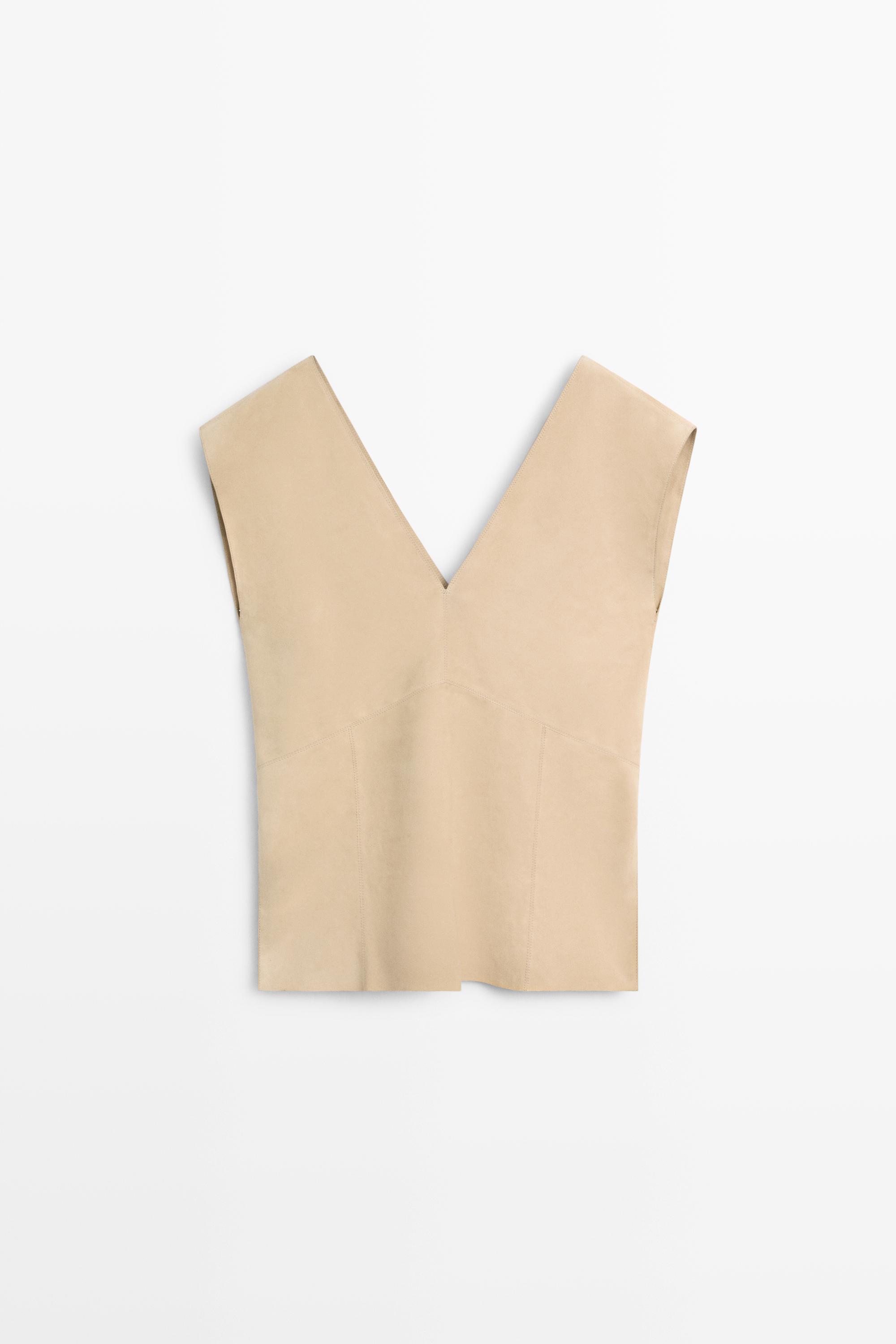 Top sans manches en cuir finition daim